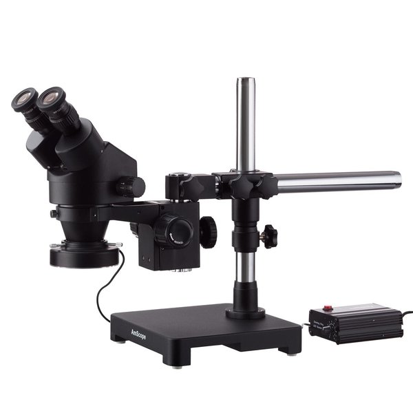 Amscope 7X-45X Black Stereo Zoom Microscope With Single-Arm Boom Stand With 80-LED Ring Light SM-3B-80MB-B